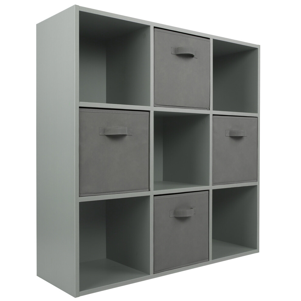 (4 Grey Drawers) Grey 9 Cube Open Book Shelf Storage