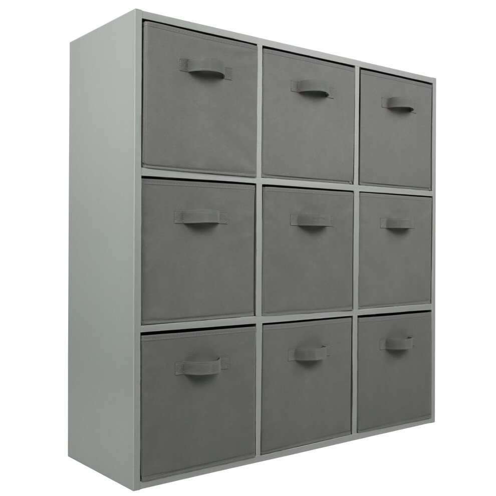 (9 Grey Drawers) Grey 9 Cube Open Book Shelf Storage