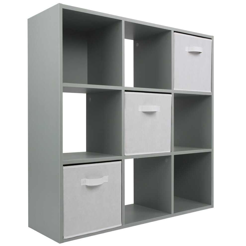 (3 White Drawers) Charles Jacobs Grey 9 Cube Open Book Shelf Storage