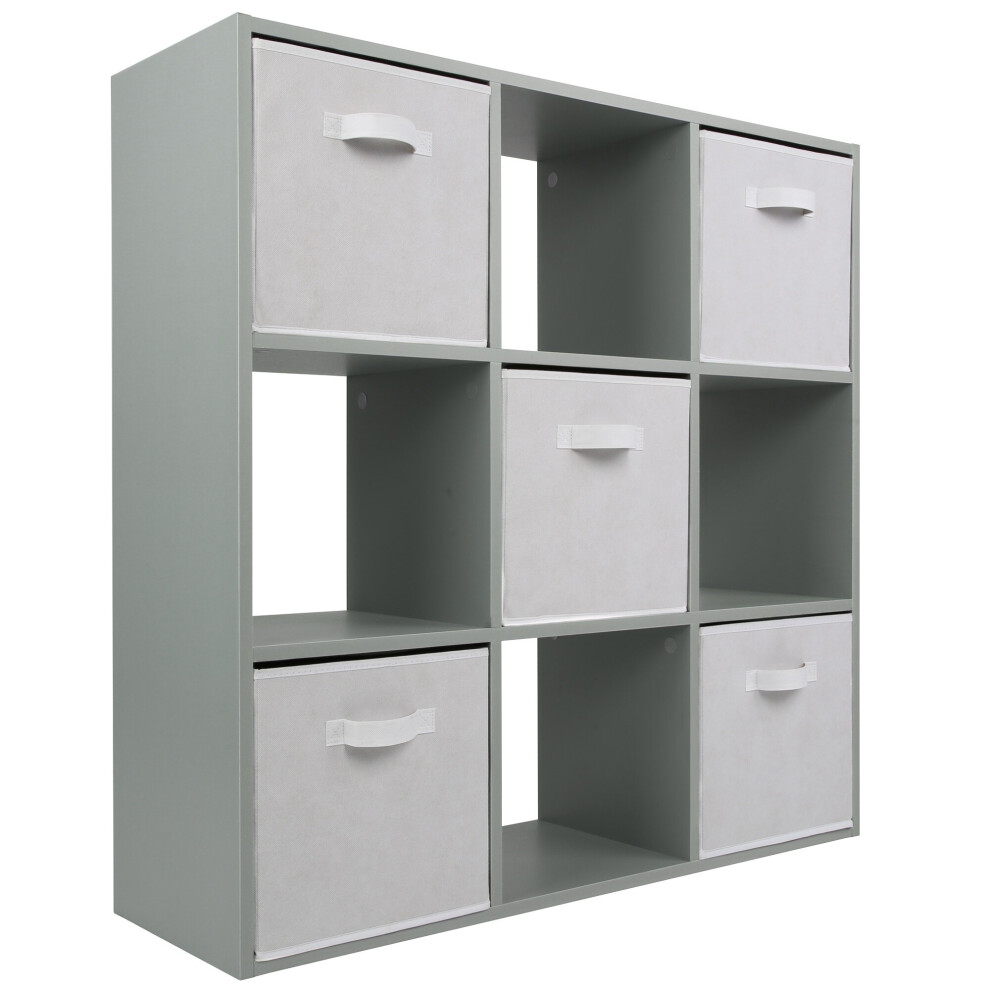 (5 White Drawers) Charles Jacobs Grey 9 Cube Open Book Shelf Storage