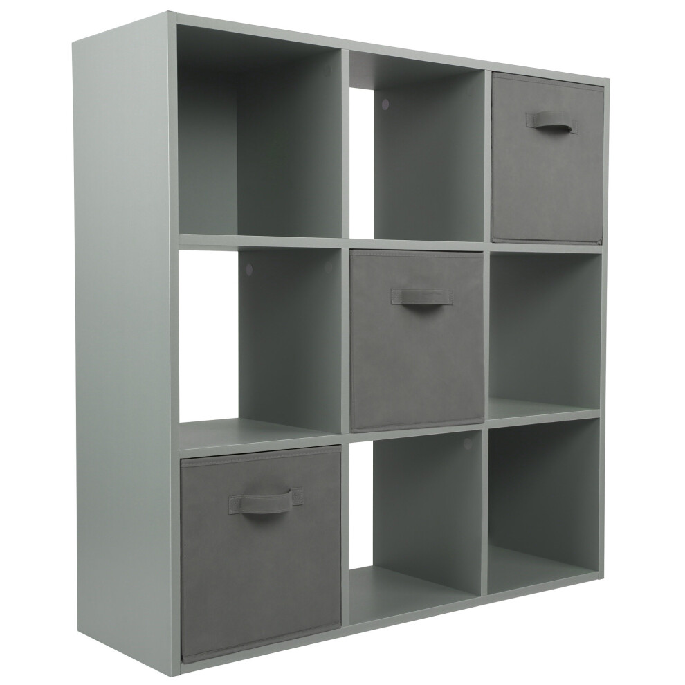 (3 Grey Drawers) Charles Jacobs Grey 9 Cube Open Book Shelf Storage