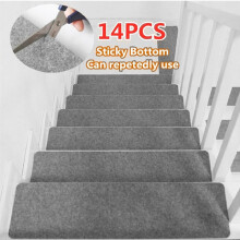(14Pcs/Set Light Grey) Self-Adhesive Carpets Stair Treads Non-Slip Mats