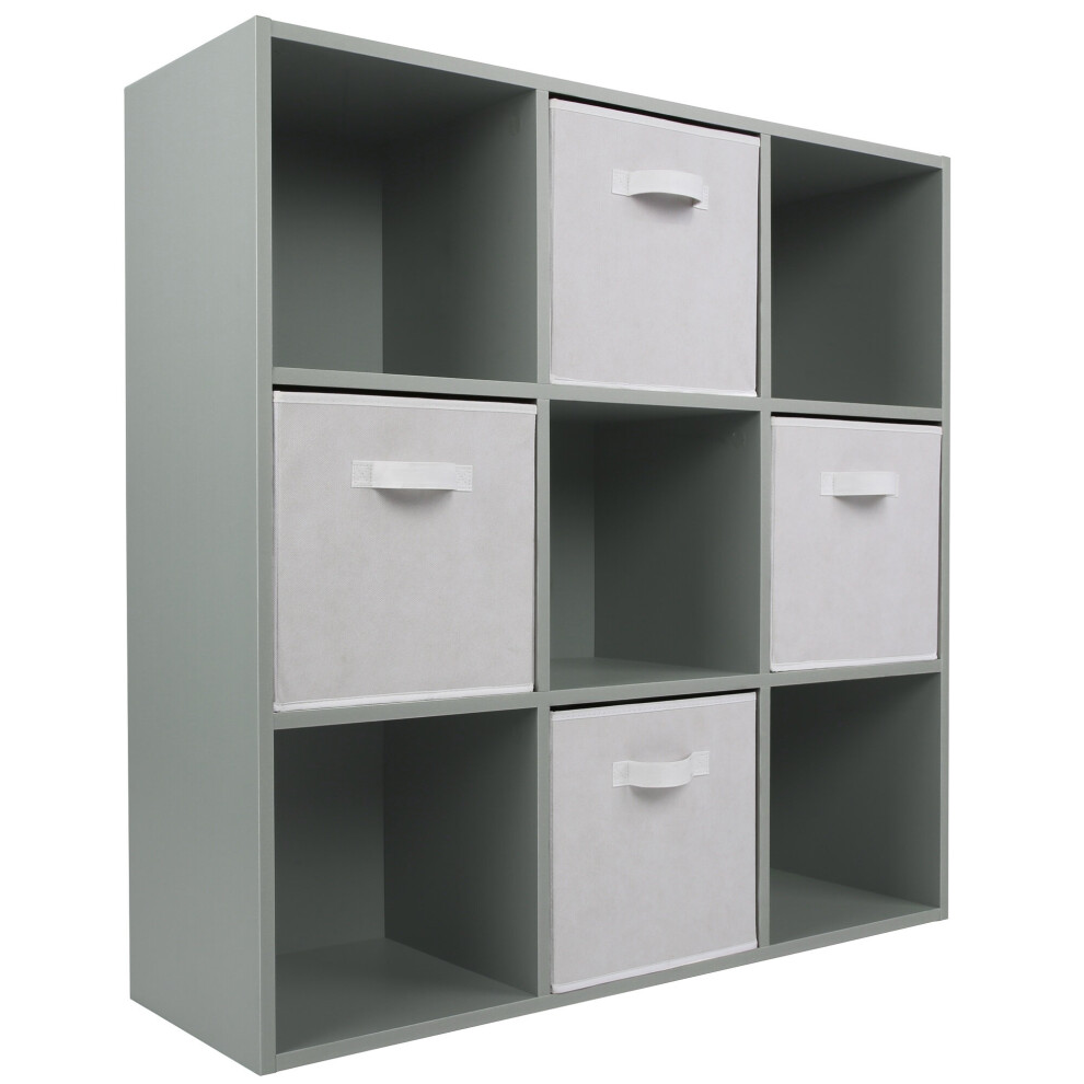 (4 White Drawers) Charles Jacobs Grey 9 Cube Open Book Shelf Storage