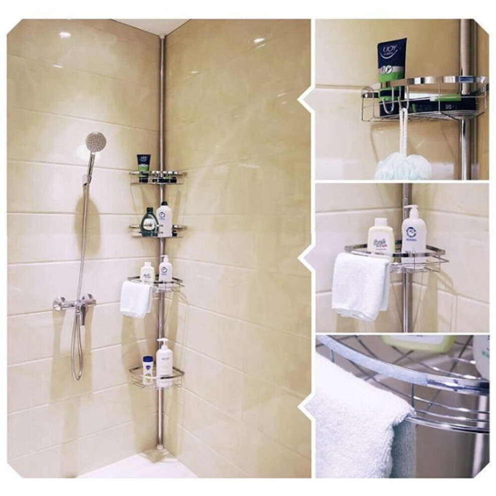 4 Tier Bathroom Corner Shower Shelf Wall Rack Organizer, Silver