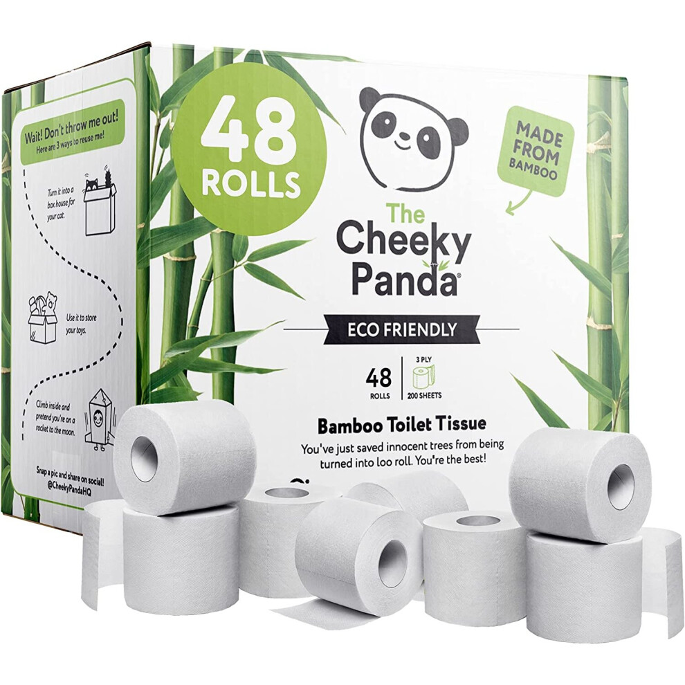 The Cheeky Panda Bamboo Toilet Rolls Bulk Buy  48 Rolls of 3 Ply Toilet Paper Plastic Free Packaging and Sustainable Tissue Paper Compostable Loo Roll