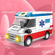 (Ambulance, 102PCS) Educational Bus Toy Car Particle Assembled Building Blocks City Series Boy Gift