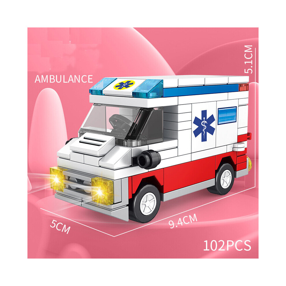 (Ambulance, 102PCS) Educational Bus Toy Car Particle Assembled Building Blocks City Series Boy Gift