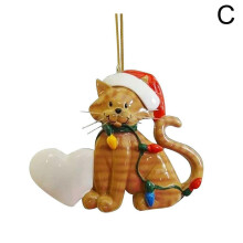 ( Yellow) Christmas Tree Cartoon Cat Pet Hanging Ornament-Decoration
