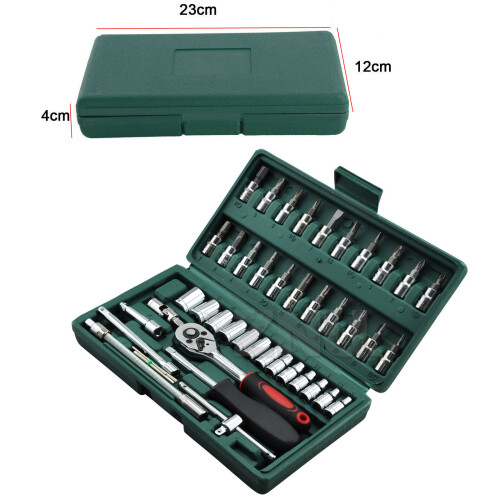 46 Pieces Socket Wrench Set 1/4" Drive Ratchet Bit Set Torx Hex Tool 1