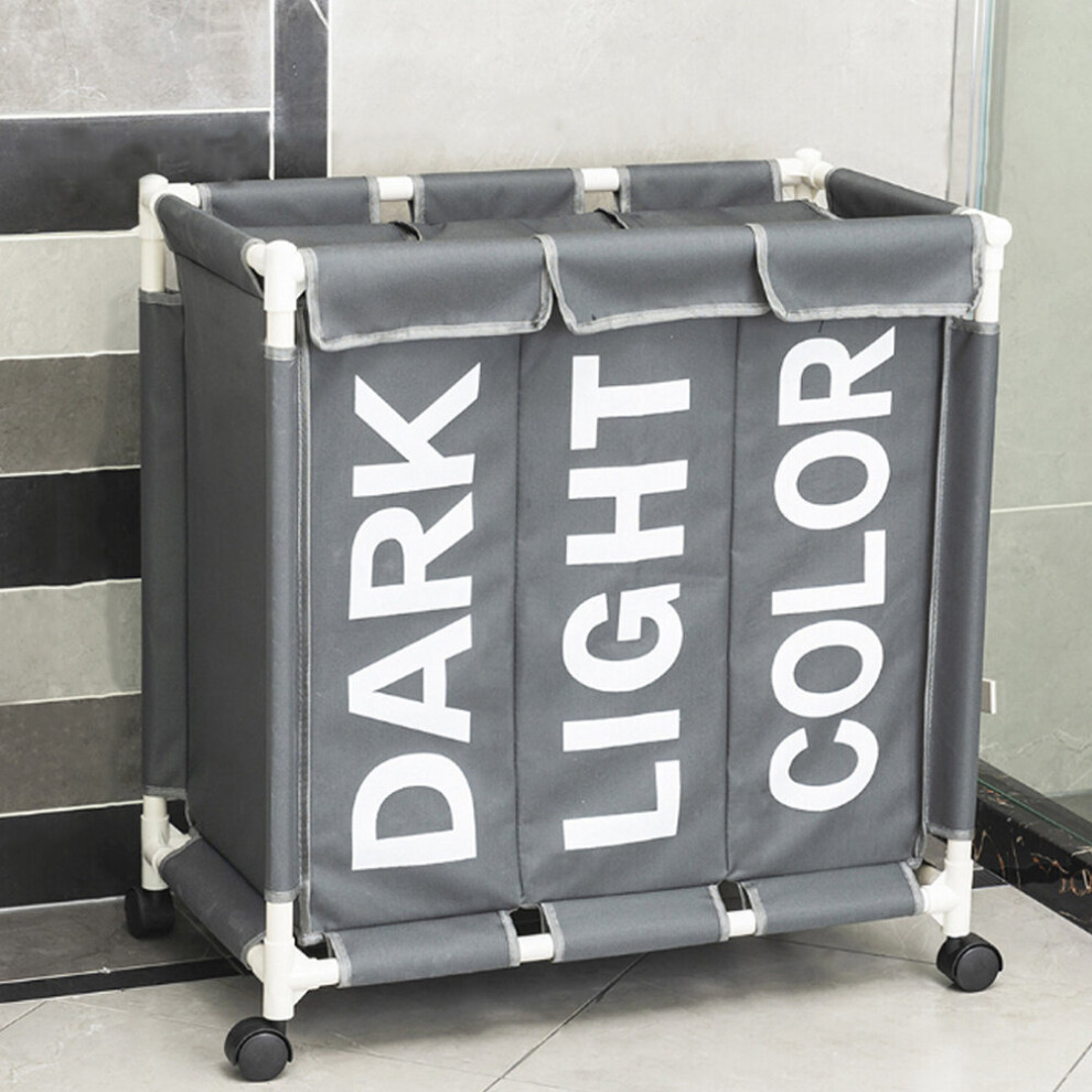 Large 3 Grids Laundry Basket Washing Clothes Sorter Bin with Wheels