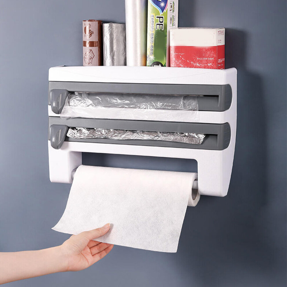Wall Mounted Kitchen Cling Film Foil Roll Holder Dispenser Towel Tissue Rack