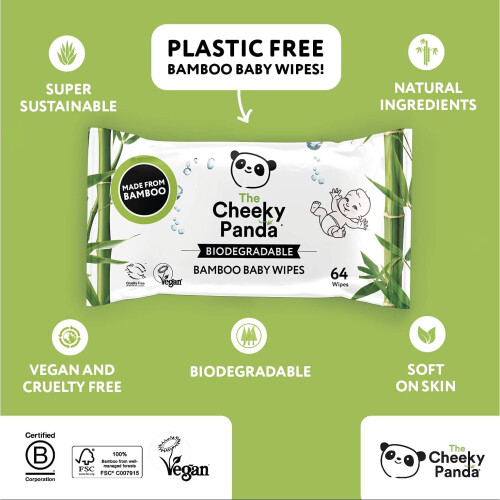 The Cheeky Panda The Cheeky Panda Bamboo Biodegradable Baby Wipes 64 Count 1