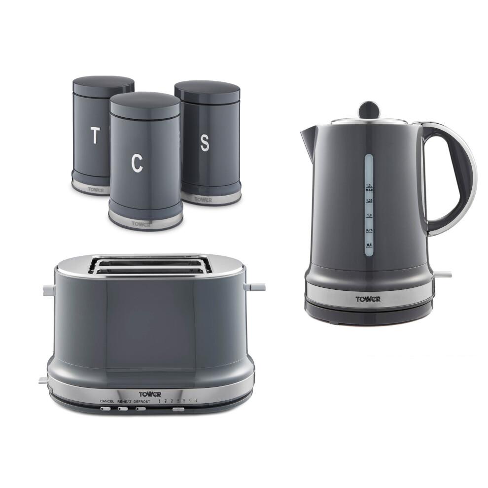 Tower Belle Kettle, 2 Slice Toaster & Canisters in Graphite Grey