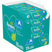 Pampers Baby Wipes Multipack, Fresh Clean, 1200 Wet Wipes (15 x 80)