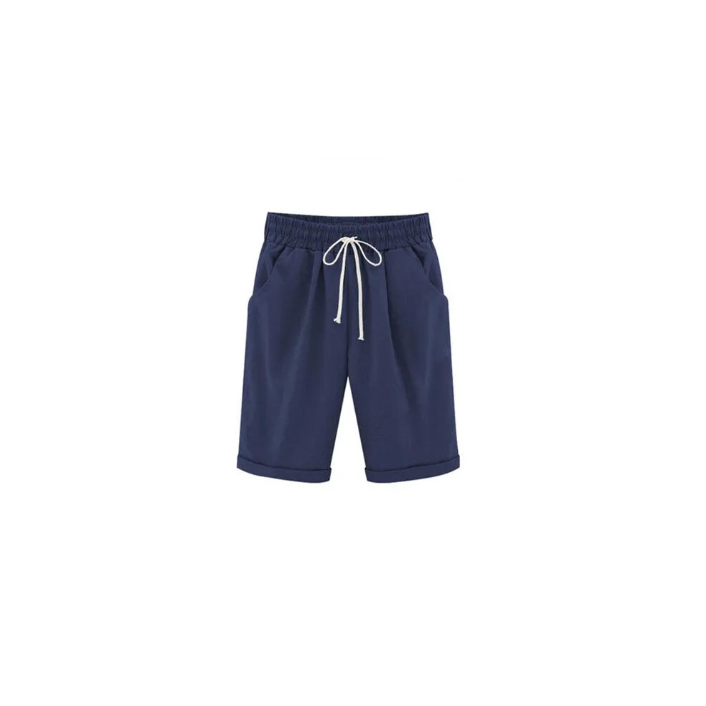 (Dark blue, XS) Women's Elastic Waist Lace Up Short Pants Summer-image-OPC-PBFZQWK-NEW