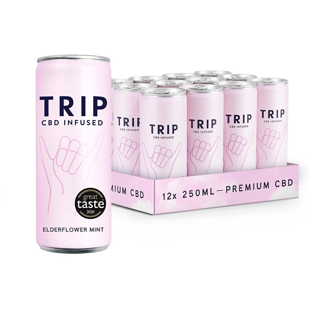 TRIP CBD Infused Fizzy Drinks (15 mg): Elderflower Mint (Pack of 12 x 250 ml) Gluten Free Hemp Cannabidiol CBD Can Drink Pain & Anxiety Relief