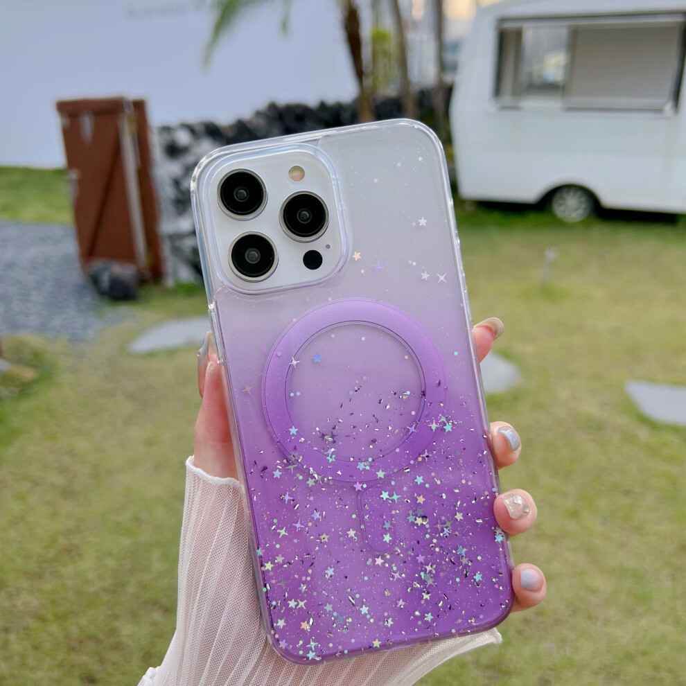 (For Iphone 13, ) Slim Clear Magsafe Magnetic Bing Glitter Shockproof Case For Apple Iphone Purple 701772772293