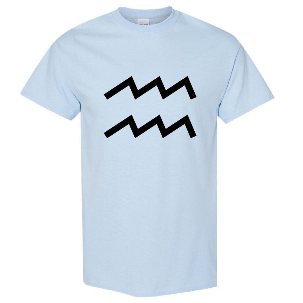 (Light Blue, L) Aquarius Zodiac Horoscope Astrological Symbol Sign Men T Shirt Tee Top