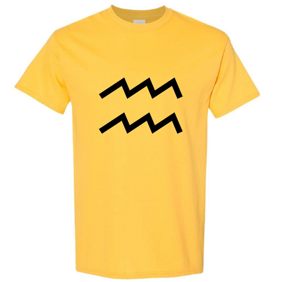 Gildan (, 2XL) Aquarius Zodiac Horoscope Astrological Symbol Sign Men T Shirt Tee Top Yellow