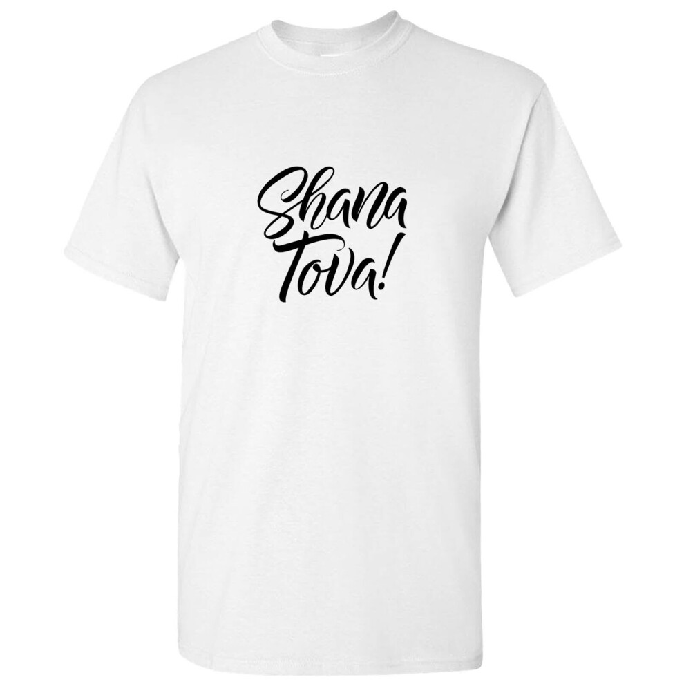 (White, M) Jewish Shanah Tovah Shana Tova Good Happy New Year Men T Shirt Tee Top Judaism