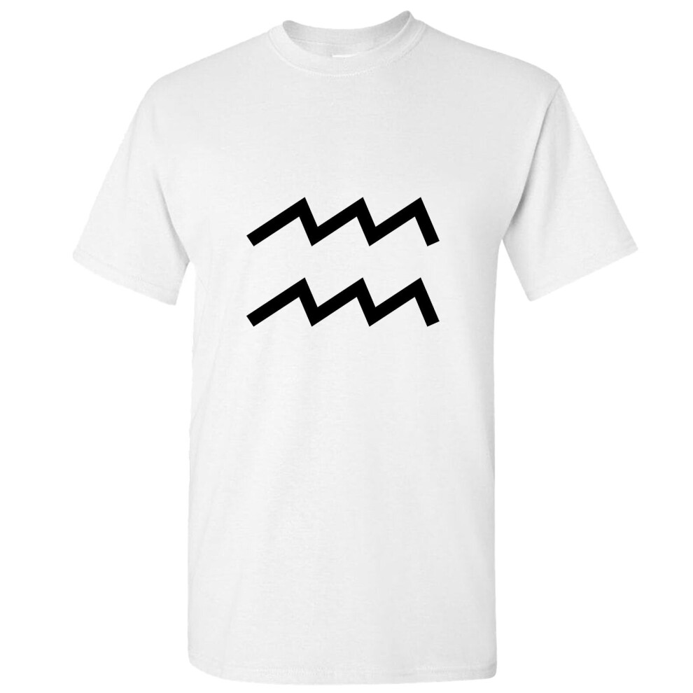 Gildan (, M) Aquarius Zodiac Horoscope Astrological Symbol Sign Men T Shirt Tee Top White