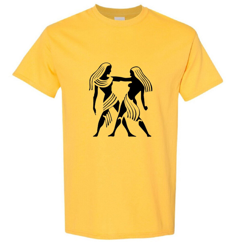 (Yellow, M) Gemini Twin Zodiac Horoscope Astrological Symbol Sign Men T Shirt Tee Top