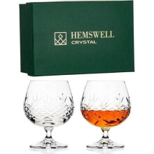 Hemswell Crystal Brandy Glass Set of 2 - Elegant Cut Crystal Brandy Glasses