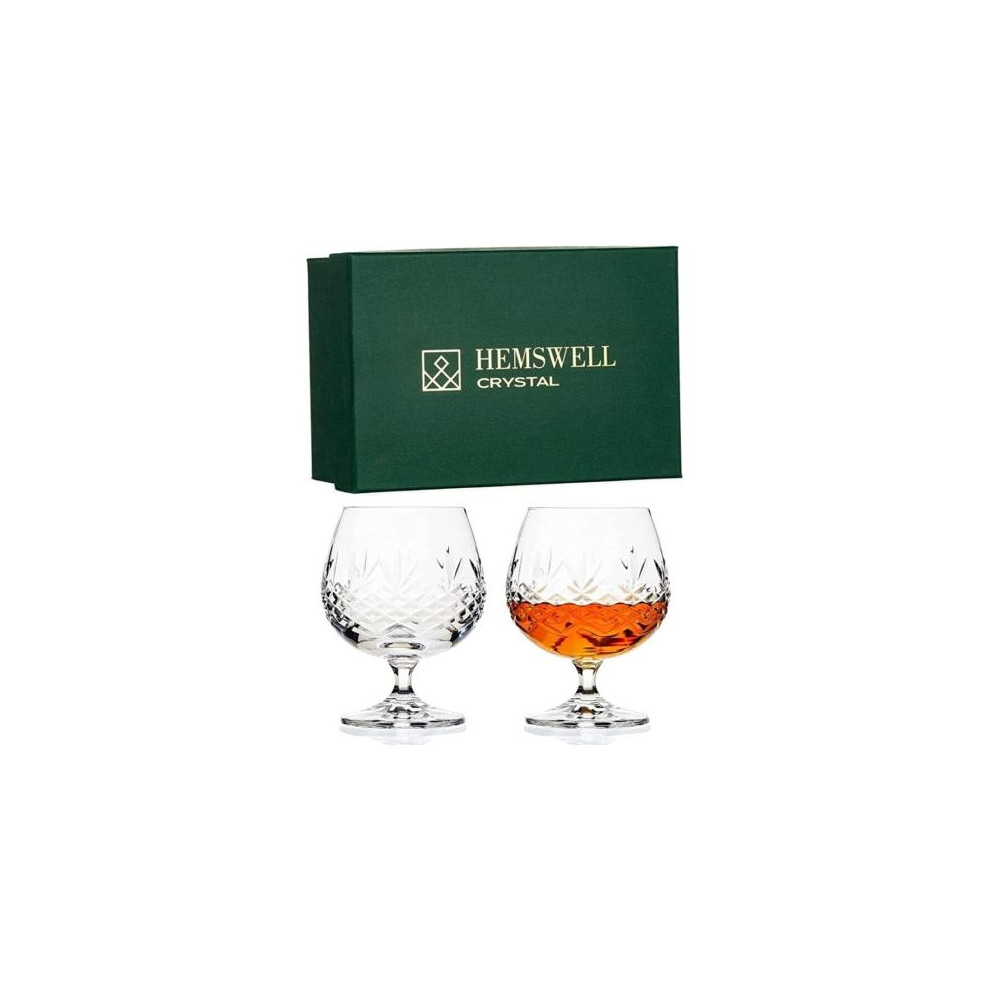 Hemswell Crystal Brandy Glass Set of 2 - Elegant Cut Crystal Brandy Glasses