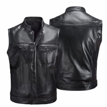 ( Asian 5XL = UK 3XL) Men's Jacket Sleeveless Pure Color Trendy Fashion Motorcycle Black