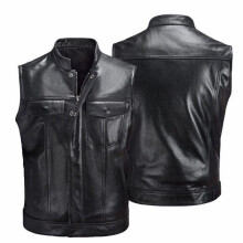 ( Asian S = UK XXS) Men's Jacket Sleeveless Pure Color Trendy Fashion Motorcycle Black