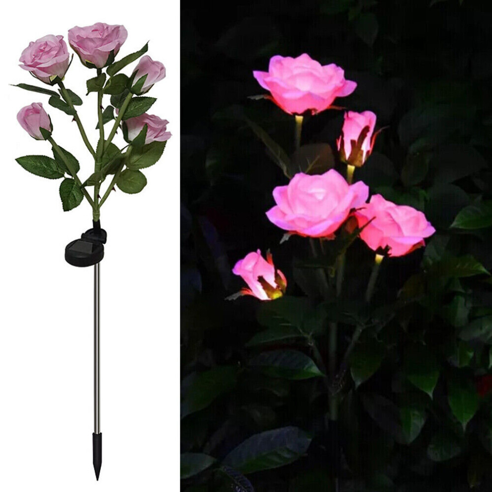 (  Pink) LED Solar Power Rose Flower Stake Lights Outdoor Garden Path Luminous