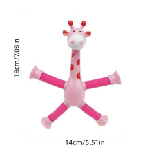 (Pink) Giraffe Pressure Relief Toys Cartoon Suction Cup Telescopic Tube Variable Model
