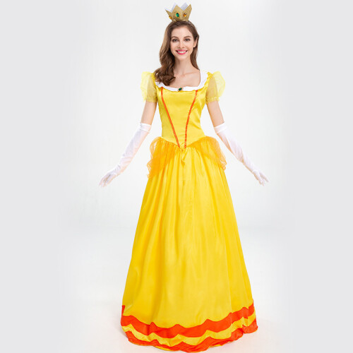 M Princess Super Mario Daisy Cosplay Costume Yellow Dress