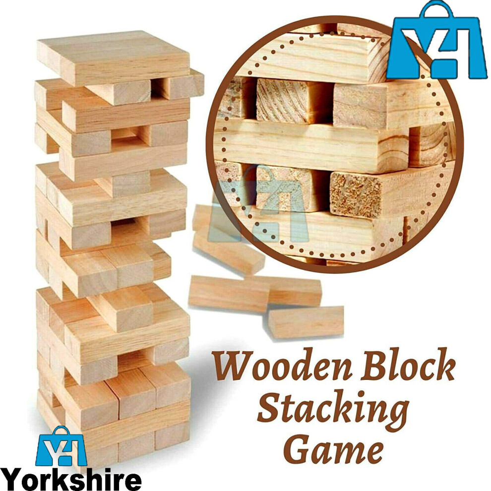 Tumbling Tower Wooden Stack Fun Jenga Plain Wood Buliding Blocks Game