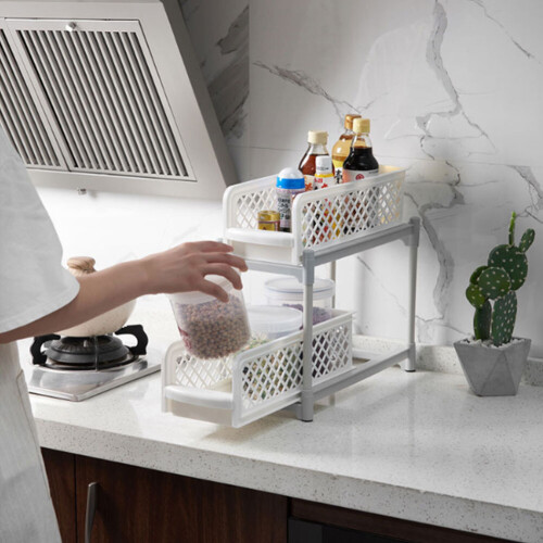 Living And Home 2 Tier Shelf Corner Organizer Bathroom Kitchen Storage Rack 2