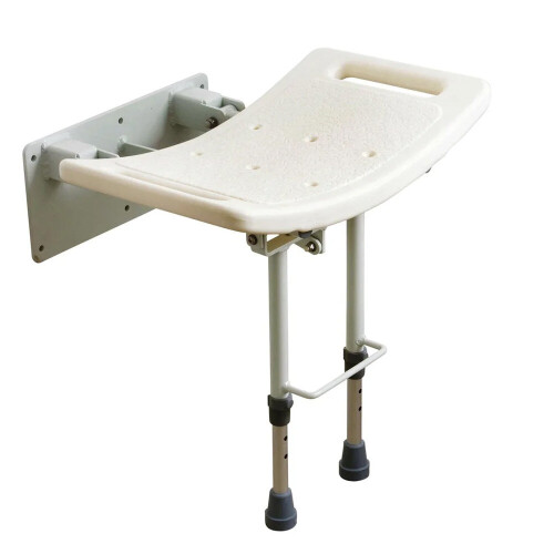 NES Home Wall Mounted Folding Down Shower Seat with Adjustable Legs & Gripping Handles
