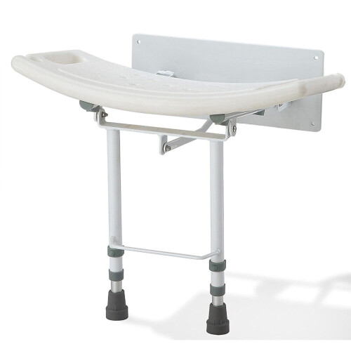 NES Home Wall Mounted Folding Down Shower Seat with Adjustable Legs & Gripping Handles 1