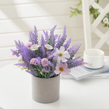Artificial Lavender Purple Flower with Wooden Pot Tabletop Decor