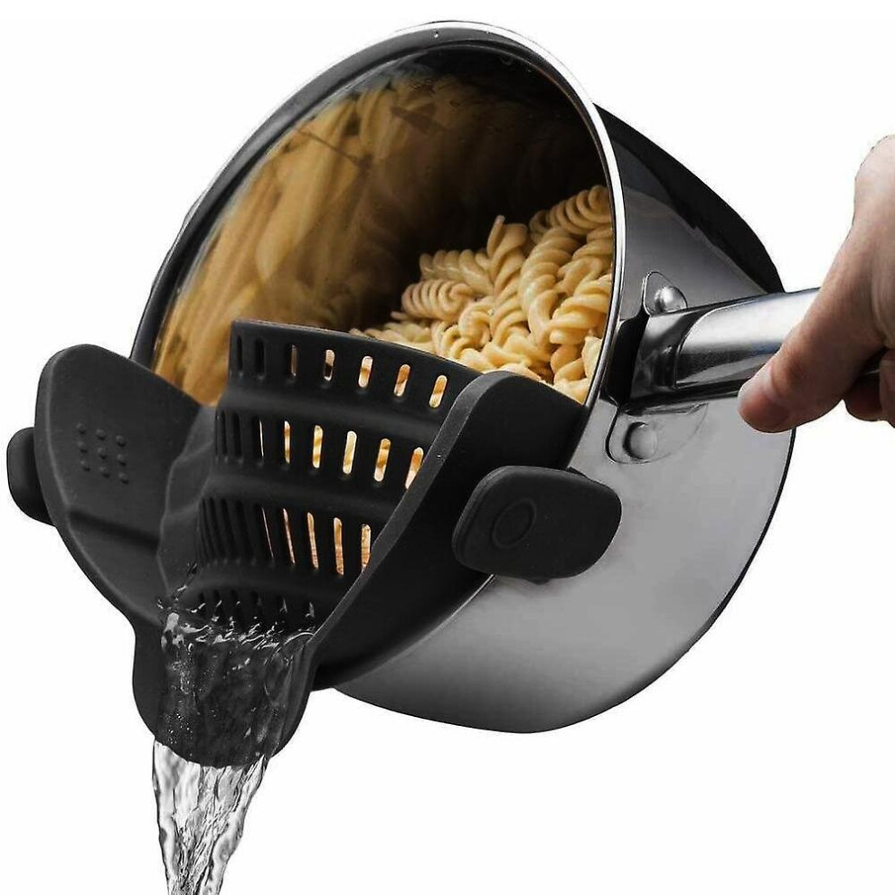 (Black) Pot Strainer And Pasta Strainer - Adjustable Silicone Clip On Strainer For Pots, Pans, And Bowls-image-OPC-PBG2FHD-NEW