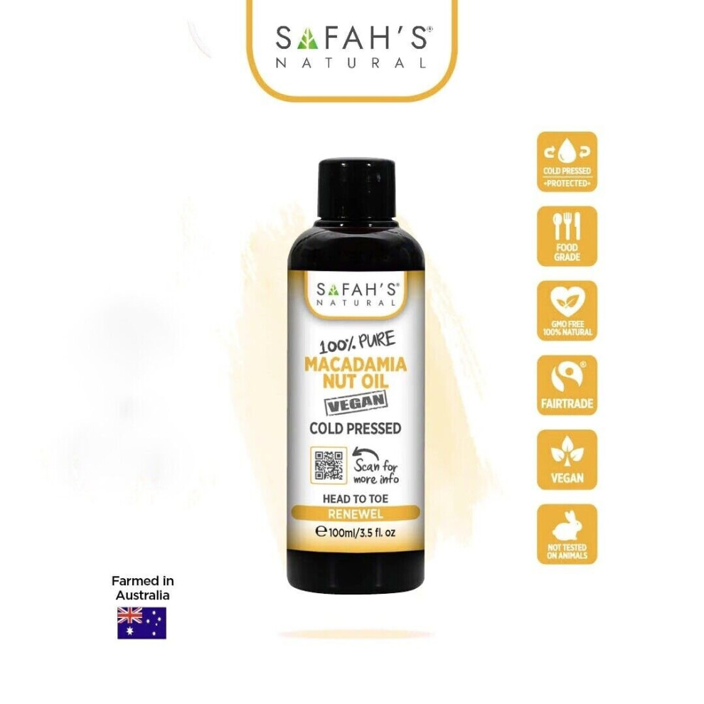 Safah's Natural Cold Pressed 100% Pure Virgin Macadamia Nut Oil 100Ml