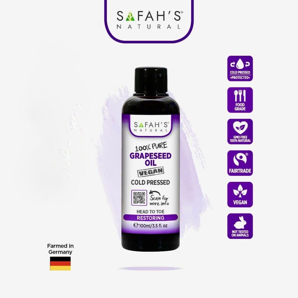 Safah's Natural Cold Pressed 100% Pure Grape Seed Oil 100Ml