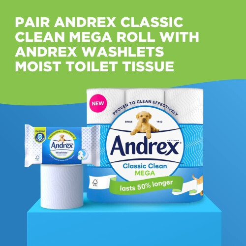 Andrex Andrex Classic Clean Mega Toilet Roll 12 Mega XL Rolls 1