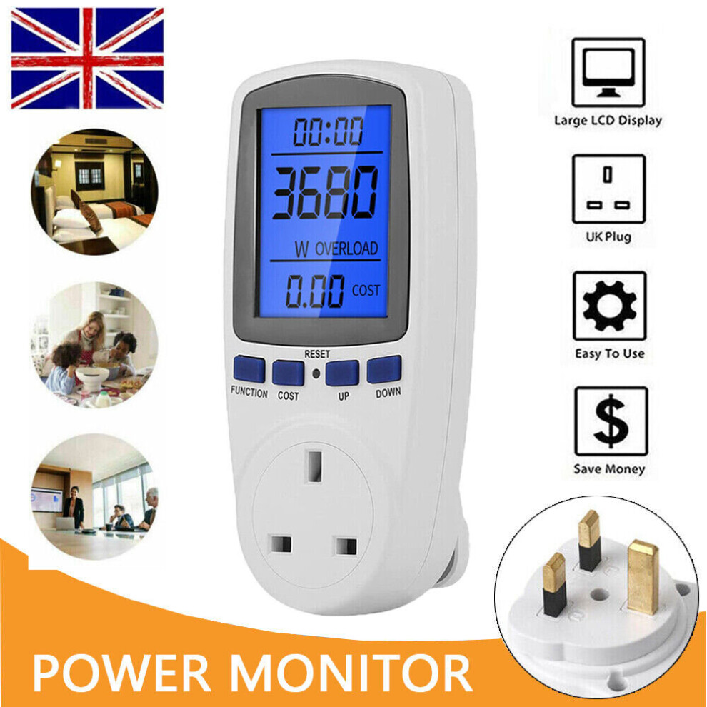 Electricity Monitor Power Meter Uk Plug Energy Usage Wattage Kwh Analyzer 914207820197