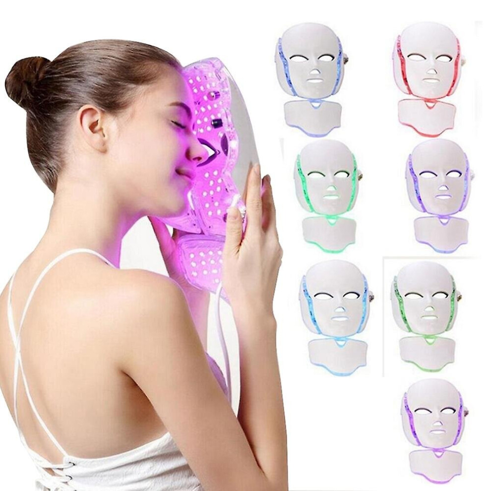 Led Facial Mask 7 Colors With Neck Light Therapy Skin Rejuvenation Beauty Skin Care
