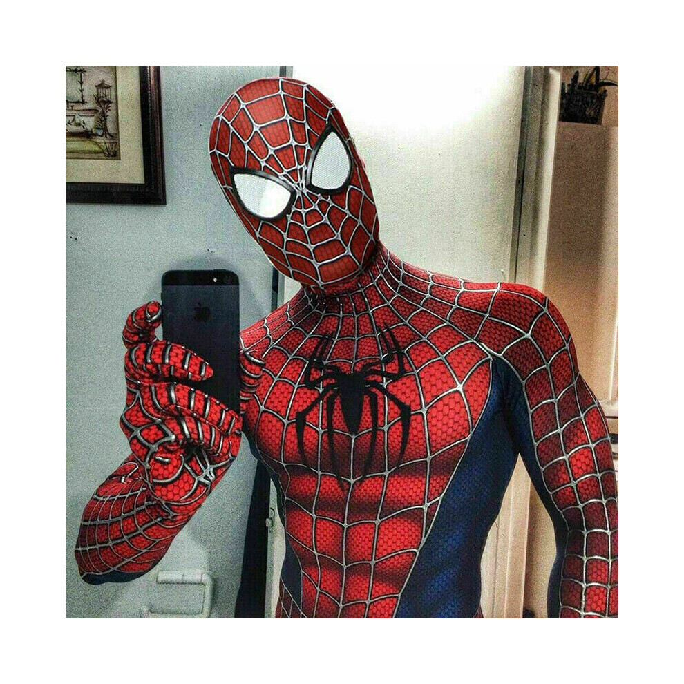Mdsrjone (Adult 160-170Cm) Adult Spiderman Tobey Maguire Cosplay Costume Kids Jumpsuit Fancy Dress Gift Red
