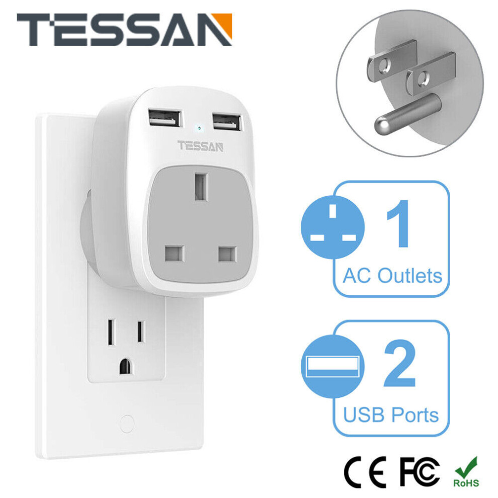 UK to America Travel Adapter with 2 USB Ports Type B for Canada Mexico