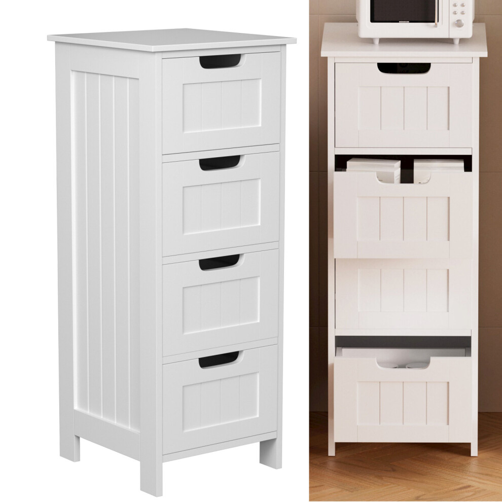 Bathroom Storage Wooden Storage Cabinet with 4 Drawers Free Standing Storage Cupboard Home Bedroom Organiser Furniture