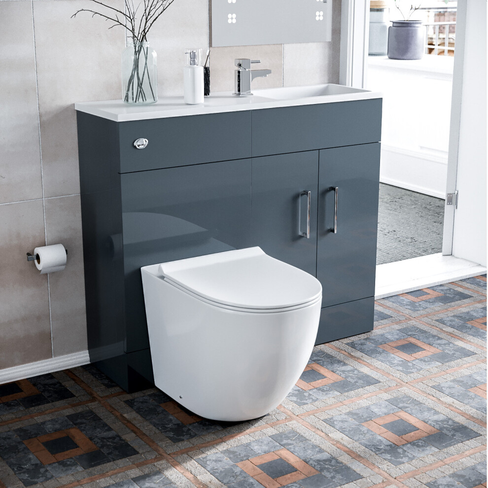 James 1000 Freestanding Grey Slimline Vanity Basin, WC Unit & BTW Toilet