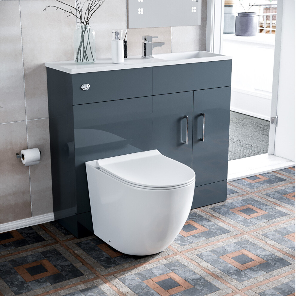 Nes Home James 1000 Freestanding Slimline Vanity Basin, Wc Unit & Btw Toilet Grey