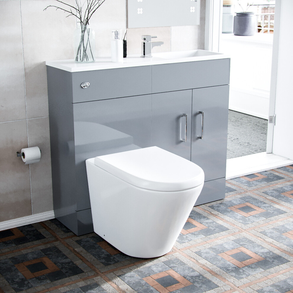 James 1000mm Light Grey Slimline Vanity Basin & WC Unit, BTW Rimless Toilet